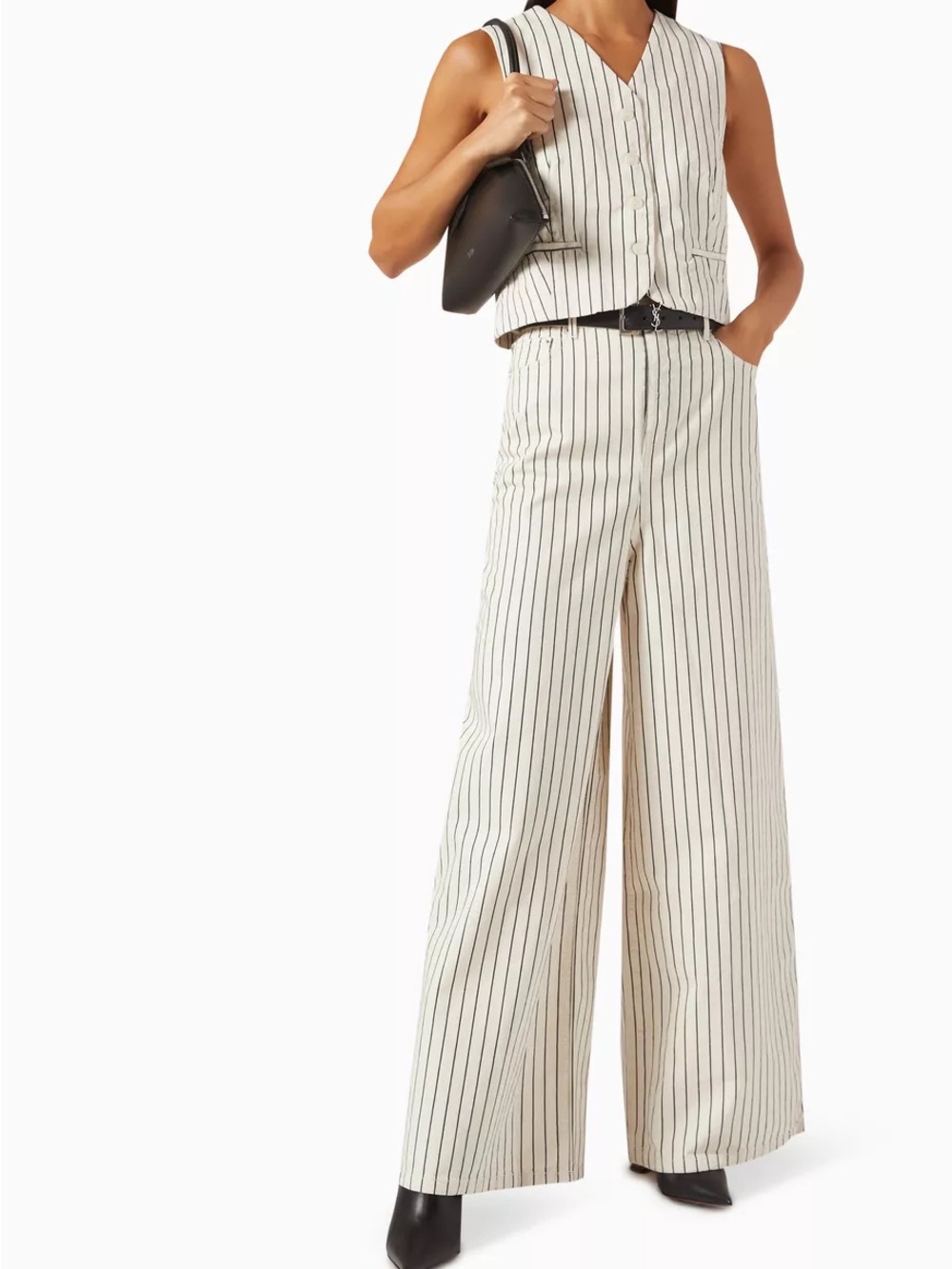 The Frankie Shop Sasha Wide-Leg Striped Cream/Black Jeans